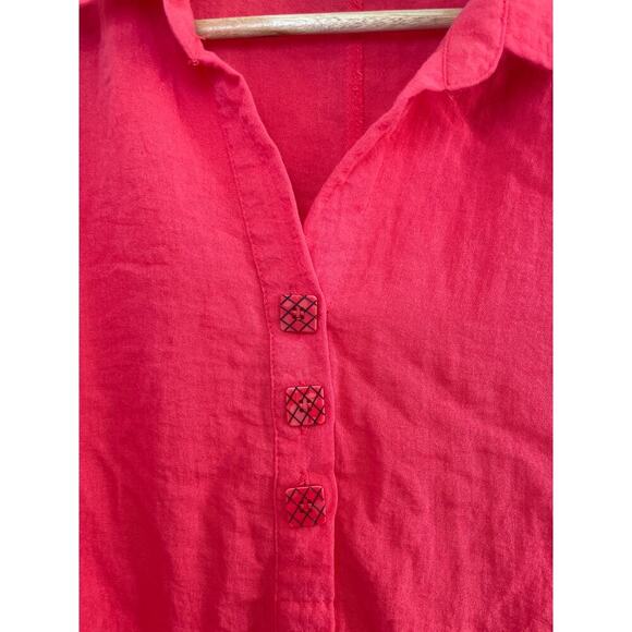 Habitat Women’s Large Red Collared Shirt Lightweight Flowy Rayon/Nylon - Picture 3 of 8